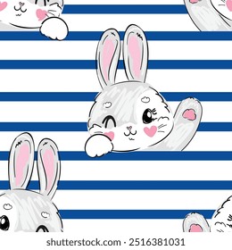 Hand Drawn Cute Bunny Pattern, print design rabbit background, children print textile design