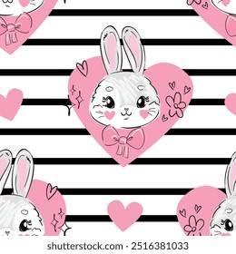 Hand Drawn Cute Bunny Pattern, print design rabbit background, children print textile design