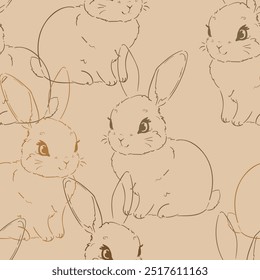 Hand Drawn Cute Bunny Pattern, print design rabbit background, children print textile design