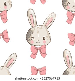 Hand Drawn Cute Bunny Pattern, print design rabbit background, children print textile design, seamless pattern rabbits