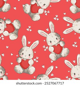 Hand Drawn Cute Bunny Pattern, print design rabbit background, children print textile design, seamless pattern rabbits