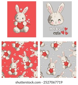 Hand Drawn Cute Bunny Pattern, print design rabbit background, children print textile design, seamless pattern rabbits