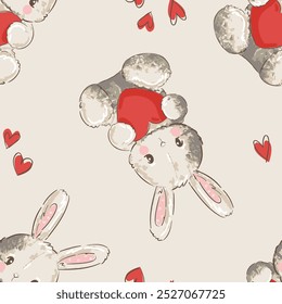 Hand Drawn Cute Bunny Pattern, print design rabbit background, children print textile design, seamless pattern rabbits