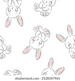 Hand Drawn Cute Bunny Pattern, print design rabbit background, children print textile design