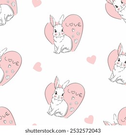 Hand Drawn Cute Bunny Pattern, print design rabbit background, children print textile design