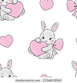 Hand Drawn Cute Bunny Pattern, print design rabbit background, print textile design, seamless pattern rabbits