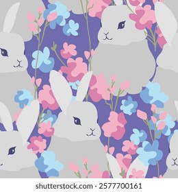 Hand Drawn Cute Bunny Pattern, print design rabbit background, children print textile design