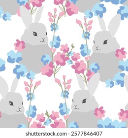 Hand Drawn Cute Bunny Pattern, print design rabbit background, children print textile design