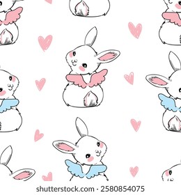 Hand Drawn Cute Bunny Pattern, print design rabbit background, children print textile design