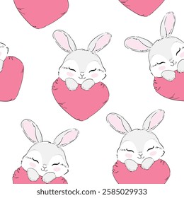 Hand Drawn Cute Bunny Pattern, print design rabbit background, children print textile design