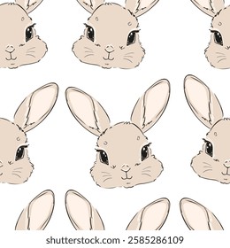 Hand Drawn Cute Bunny Pattern, print design rabbit background, children print textile design