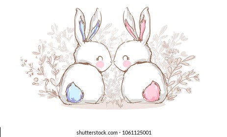 Hand Drawn Cute Bunny  print design rabbit  children print t  shirt 