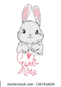 Hand Drawn Cute Bunny, print design rabbit, children print on t-shirt.