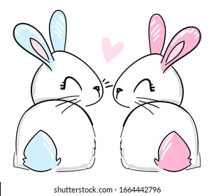 Hand Drawn Cute Bunny. Print design rabbits and heart, children print on t-shirt.