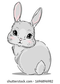 Hand Drawn Cute Bunny, print design rabbit. Vector