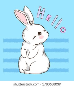 Hand Drawn Cute Bunny, print design rabbit. Vector illustration