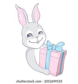 Hand Drawn Cute Bunny, print design rabbit, children print on t-shirt. Vector, illustration