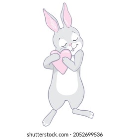 Hand Drawn Cute Bunny, print design rabbit, children print on t-shirt. Vector, illustration