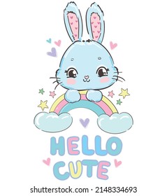 Hand Drawn Cute Bunny, print design rabbit, children print on t-shirt