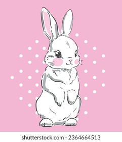 Hand Drawn Cute Bunny, print design rabbit, children print on t-shirt