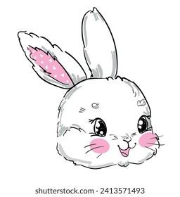 Hand Drawn Cute Bunny, print design rabbit, children print on t-shirt Vector illustration