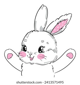 Hand Drawn Cute Bunny, print design rabbit, children print on t-shirt Vector illustration