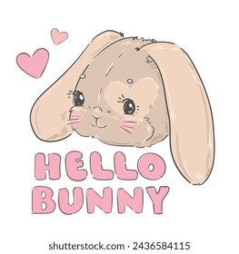 Hand Drawn Cute Bunny, print design rabbit, children print on t-shirt.