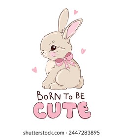 Hand Drawn Cute Bunny, print design rabbit. Vector