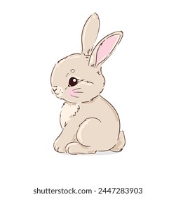 Hand Drawn Cute Bunny, print design rabbit. Vector