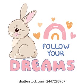 Hand Drawn Cute Bunny, print design rabbit. Vector