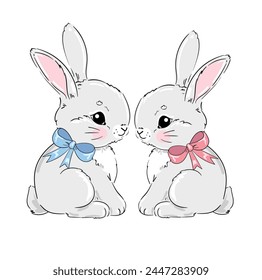 Hand Drawn Cute Bunny, print design rabbit. Vector