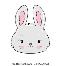 Hand Drawn Cute Bunny, print design rabbit, kids print on t-shirt