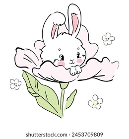 Hand Drawn Cute Bunny, print design rabbit vector illustration