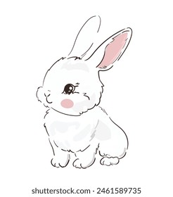 Hand Drawn Cute Bunny, print design rabbit. Vector