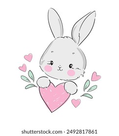 Hand Drawn Cute Bunny, print design rabbit. Vector