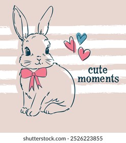 Hand Drawn Cute Bunny, print design rabbit, children print on t-shirt.