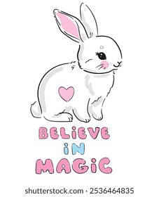 Hand Drawn Cute Bunny, print design rabbit. Vector