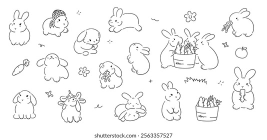 Hand drawn cute bunny, rabbits doodle style, cute bunny, adorable rabbit