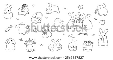 Hand drawn cute bunny, rabbits doodle style, cute bunny, adorable rabbit