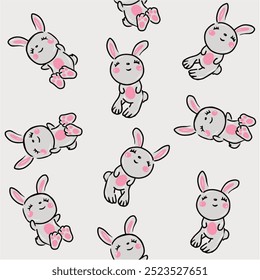 Hand Drawn Cute Bunny Seamless Pattern, print design rabbit background, vector,print textile design