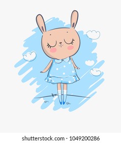 Hand Drawn Cute Bunny Vector Illustration