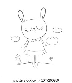 Hand Drawn Cute Bunny Vector Illustration