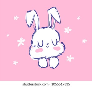 Hand Drawn Cute Bunny Vector Illustration