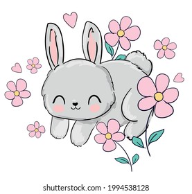 Hand Drawn Cute Bunny Vector, Rabbit print design illustration.