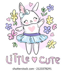 Hand drawn Cute Bunny vector illustration. print design rabbit, girl children print on t-shirt.   