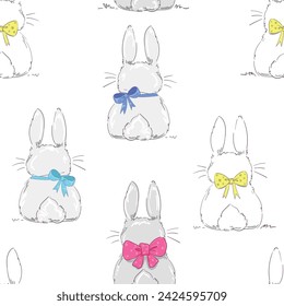 Hand Drawn Cute Bunny Vector Pattern, print design rabbit seamless background, children print textile design