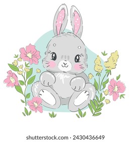 Dibujado a mano lindo conejito vector, conejo de diseño, niños imprimir 