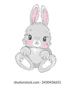 Hand Drawn Cute Bunny vector, design rabbit, kids print 