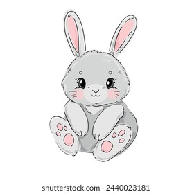 Hand Drawn Cute Bunny vector, print design rabbit, kids print