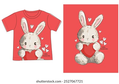 hand drawn cute bunny vector illustration trend design for t shirt printing, graphic design, kids wear, girls clothes, poster, nursery 